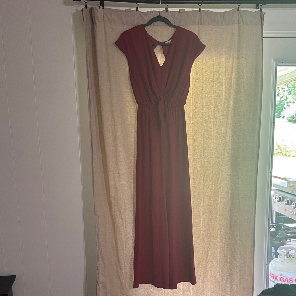 She + Sky Wine Red jumpsuit  with Waist Tie